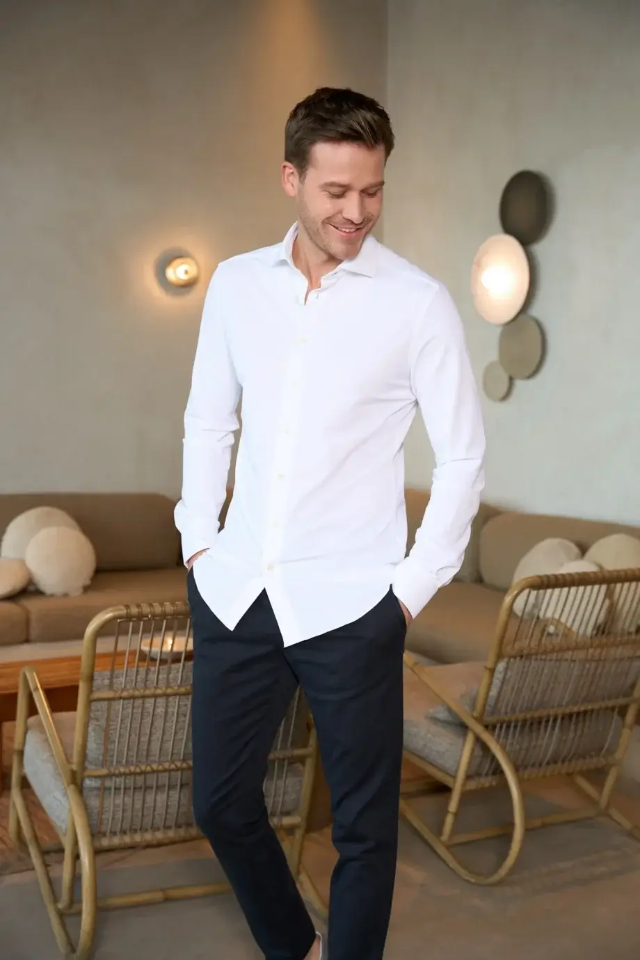 travel shirt District Indigo 100% strijkvrij white