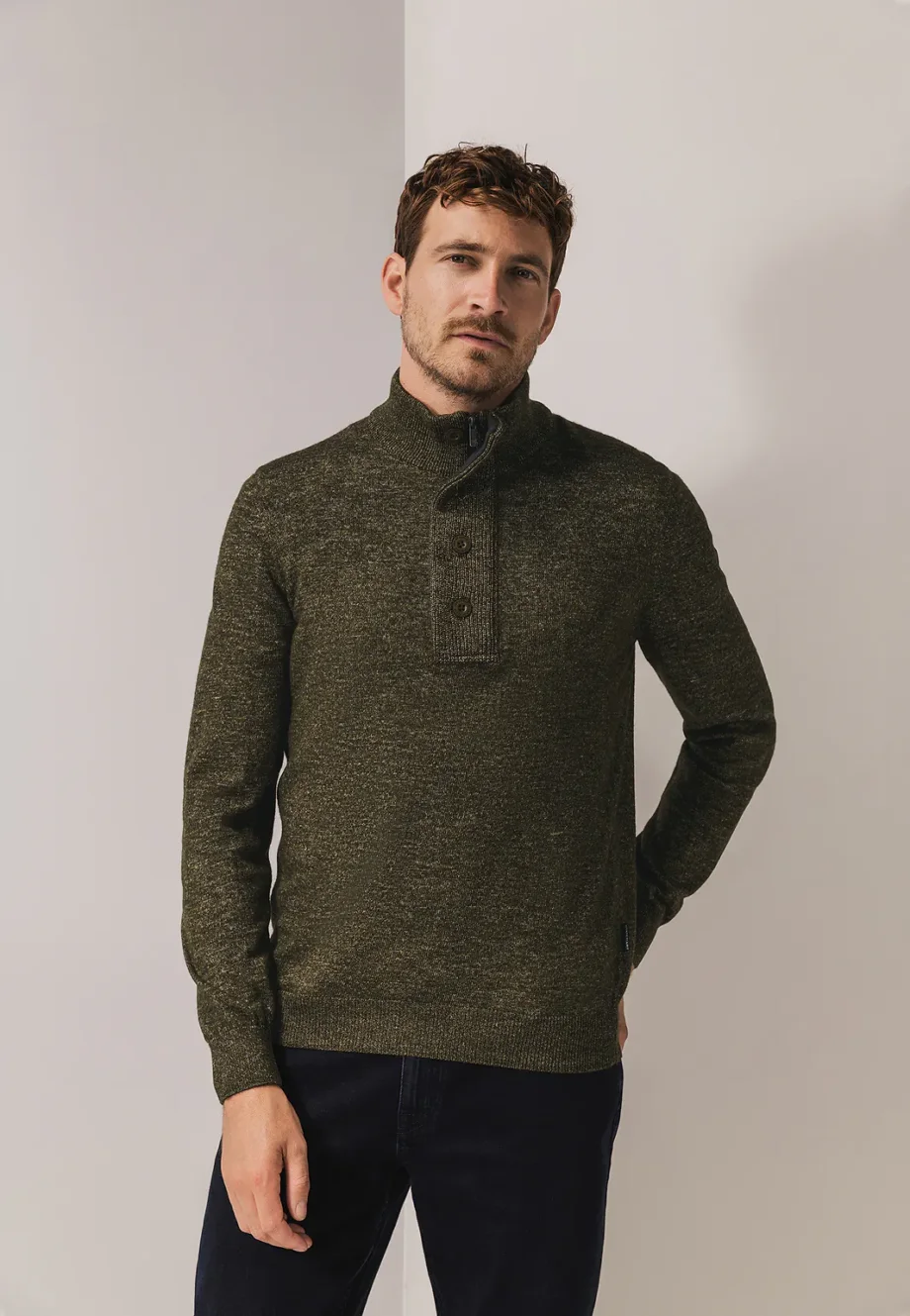 Half zip trui melange moss green state of art