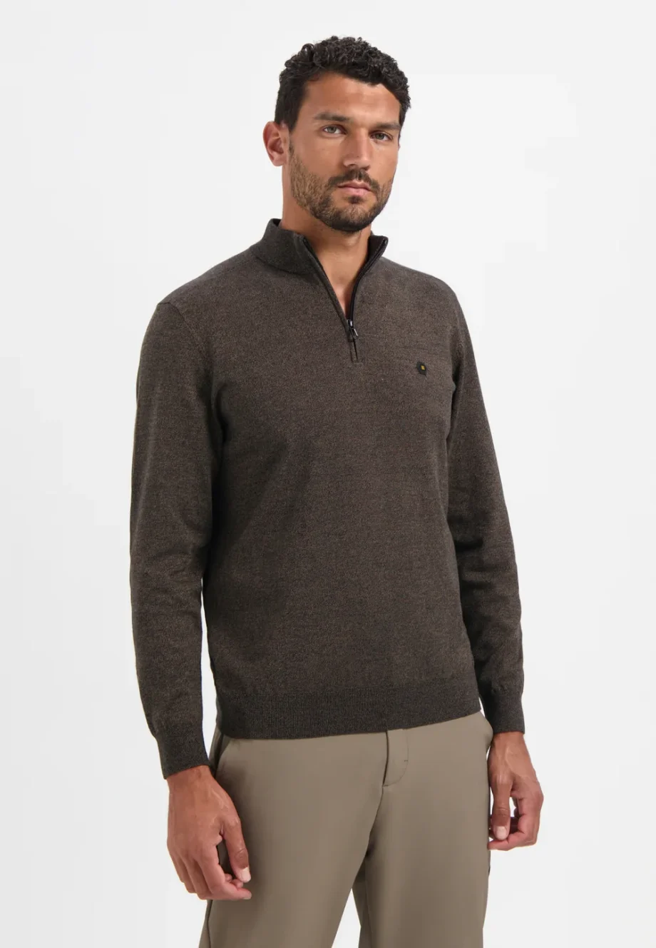 Trui half zip No Excess melange brown