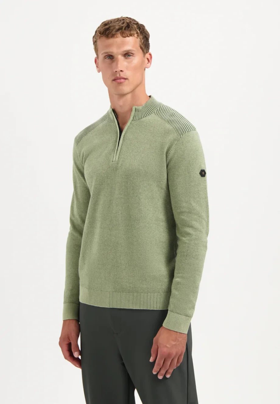 Trui half zip textuur light moss