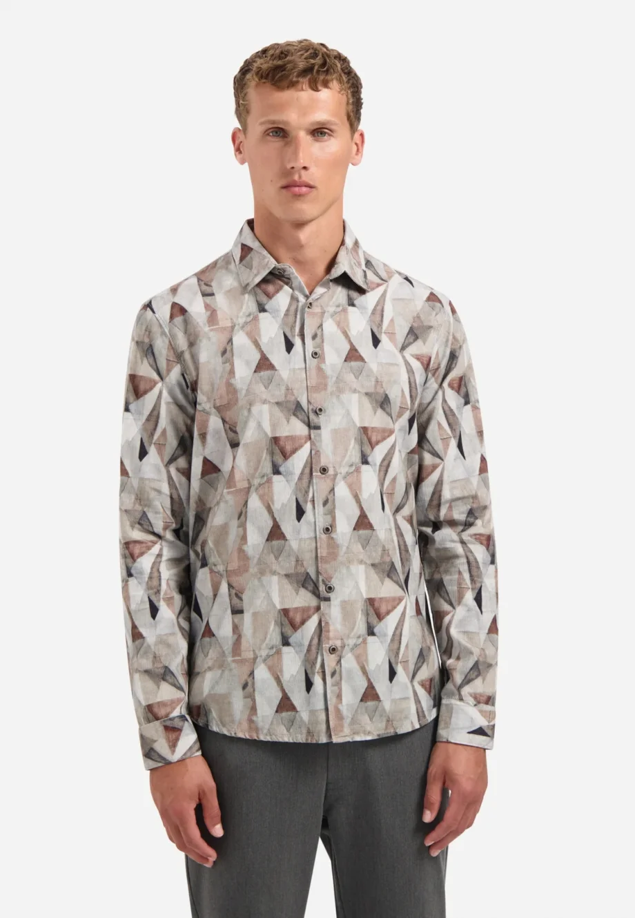 overhemd No Excess fine cord print taupe