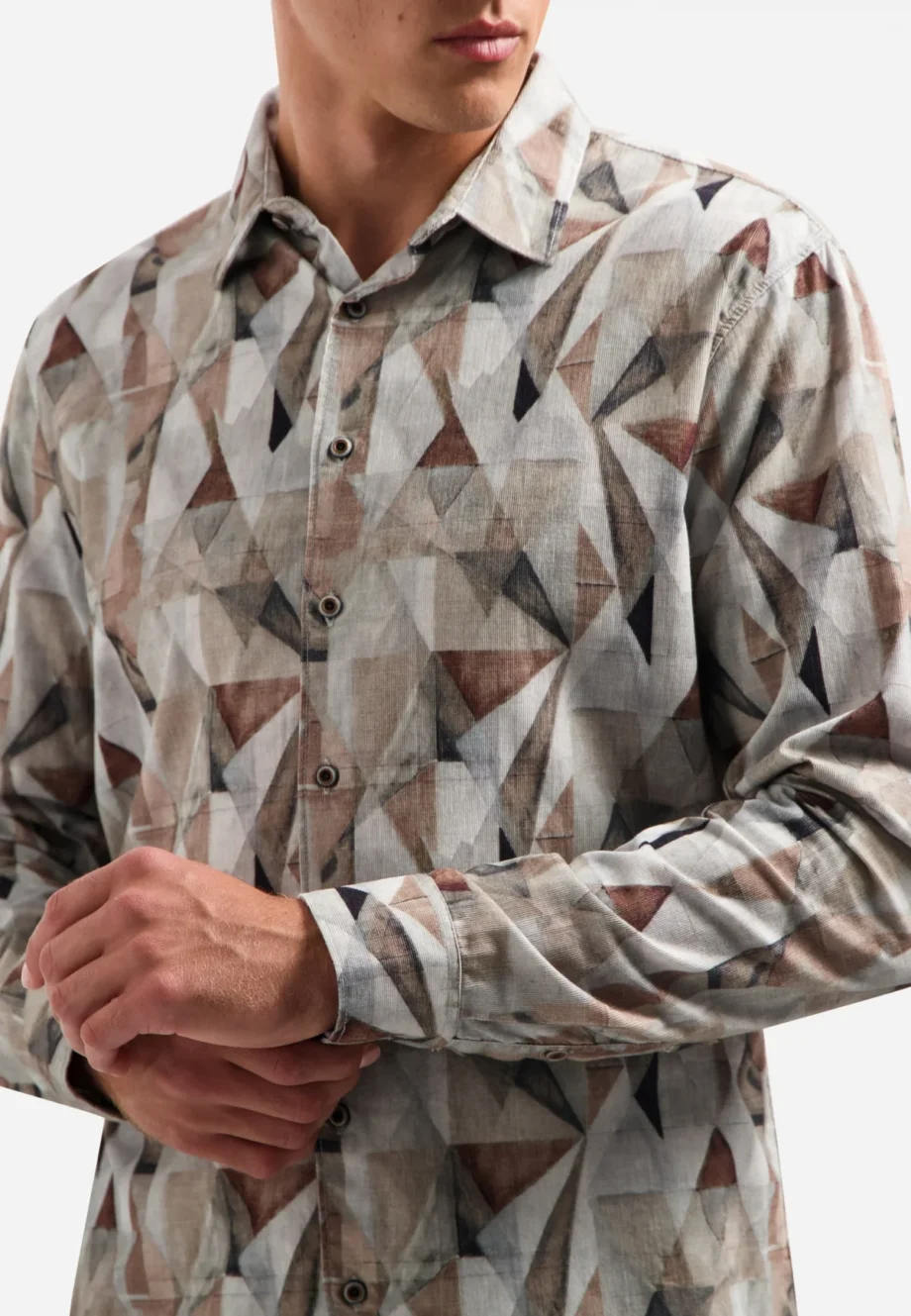 overhemd No Excess fine cord print taupe