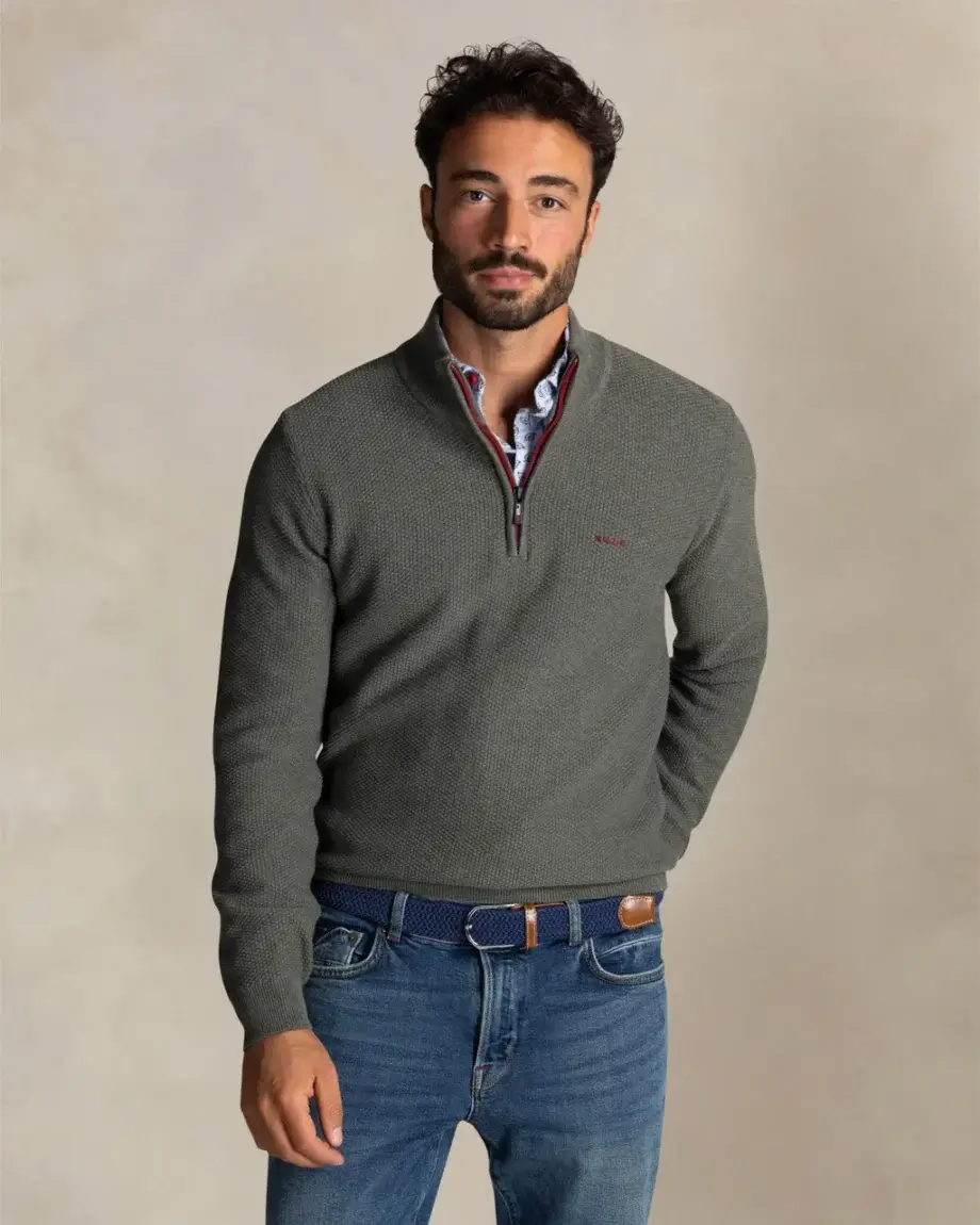Trui half zip army grey