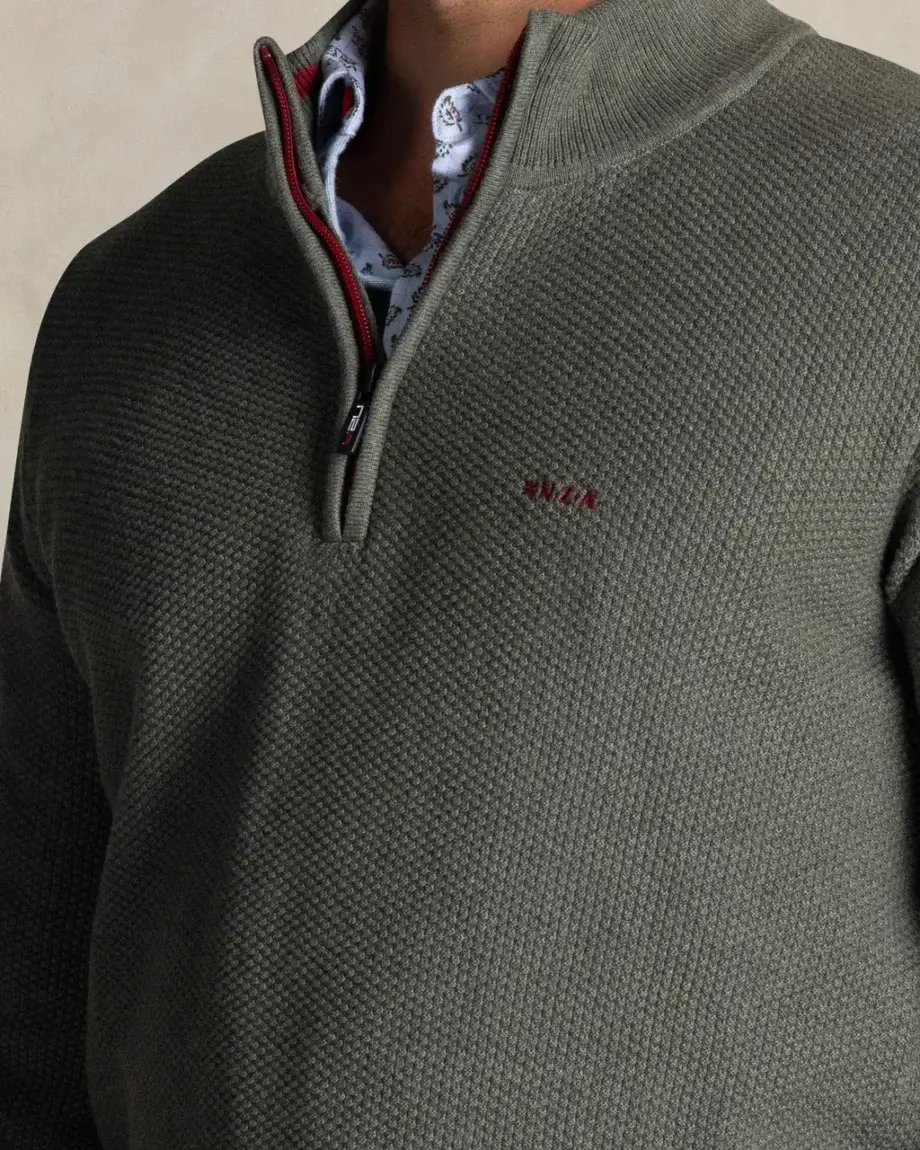 Trui half zip army grey