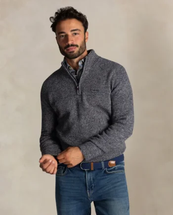 Trui half zip wol blend navy blue