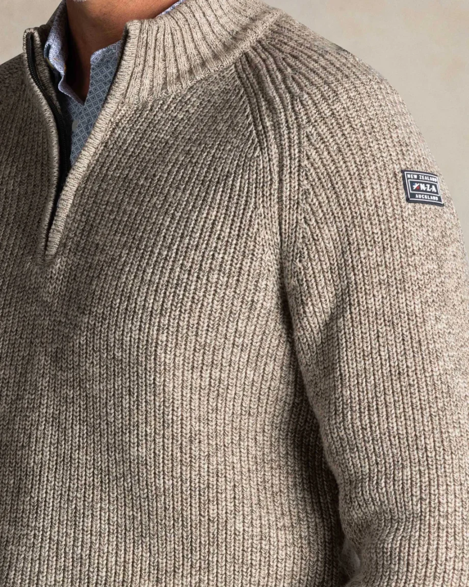 Trui half zip grof warm beige