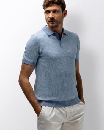 Poloshirt gebreid jacquard blue