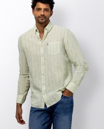 Overhemd linnen blend streep green