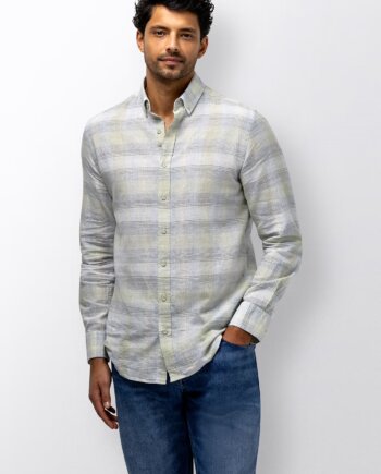 Overhemd ruit linnen blend green