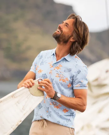 Poloshirt Botanische print lblue N.Z.A.