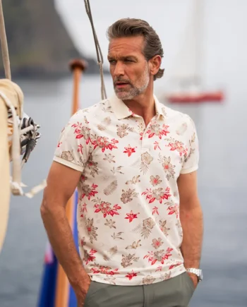 poloshirt Botanische print beige rood N.Z.A.