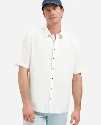 Overhemd korte mouw linnen blend off white