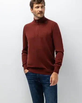 Trui half zip dark brick State of Art